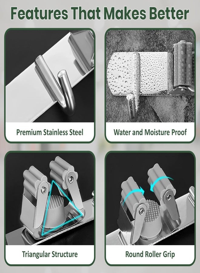 JD FRESH 1 Pcs Stainless Steel Mop and Broom Holder Wall Mount 5 Slot & 6 Hook Anti Slip Heavy Duty Waterproof Broom Hanger Stand Organizer Tool for Kitchen Home Garden Bathroom Garage (Silver) - Image 5